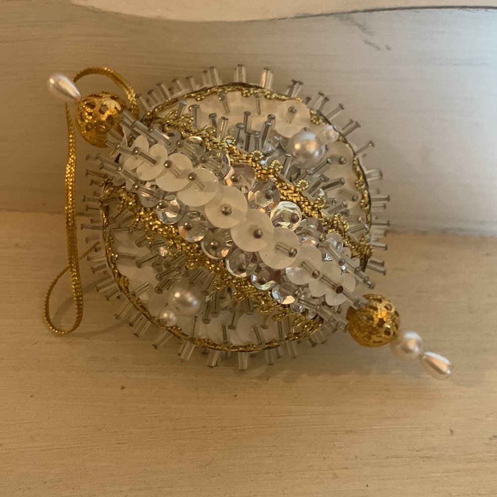 Vintage Beaded Sequin Push Pin Christmas Ornament